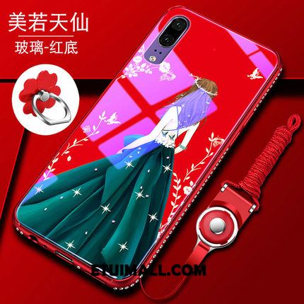 Etui Huawei P20 Telefon Komórkowy Rhinestone Czerwony Szkło All Inclusive Futerał Tanie