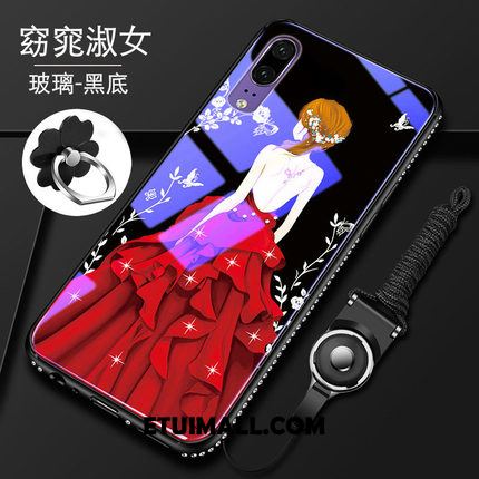 Etui Huawei P20 Telefon Komórkowy Rhinestone Czerwony Szkło All Inclusive Futerał Tanie