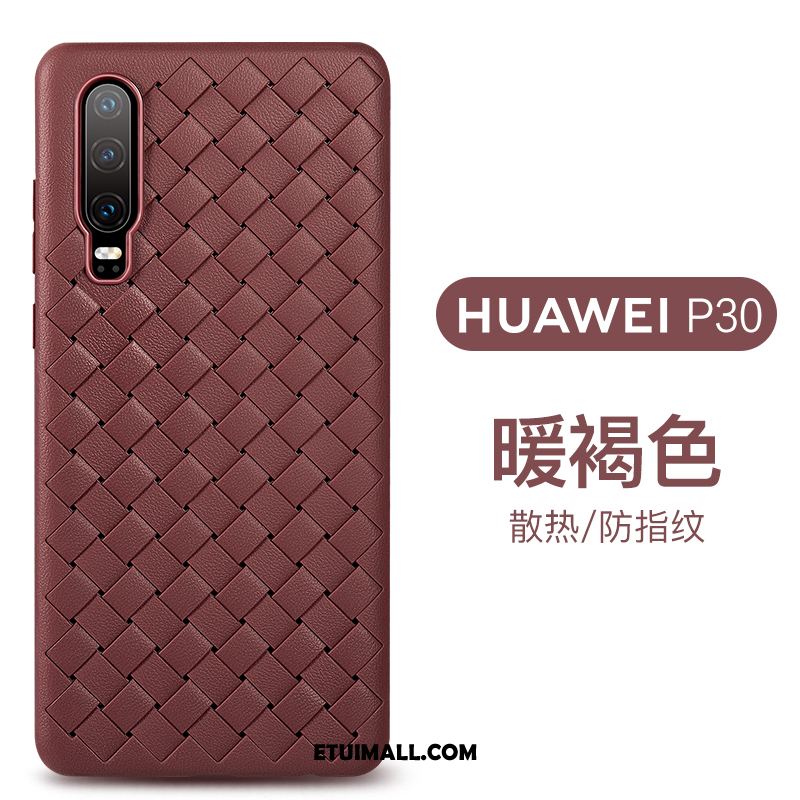 Etui Huawei P30 Oddychające Skóra Różowe Biznes Przeplatane Pokrowce Tanie