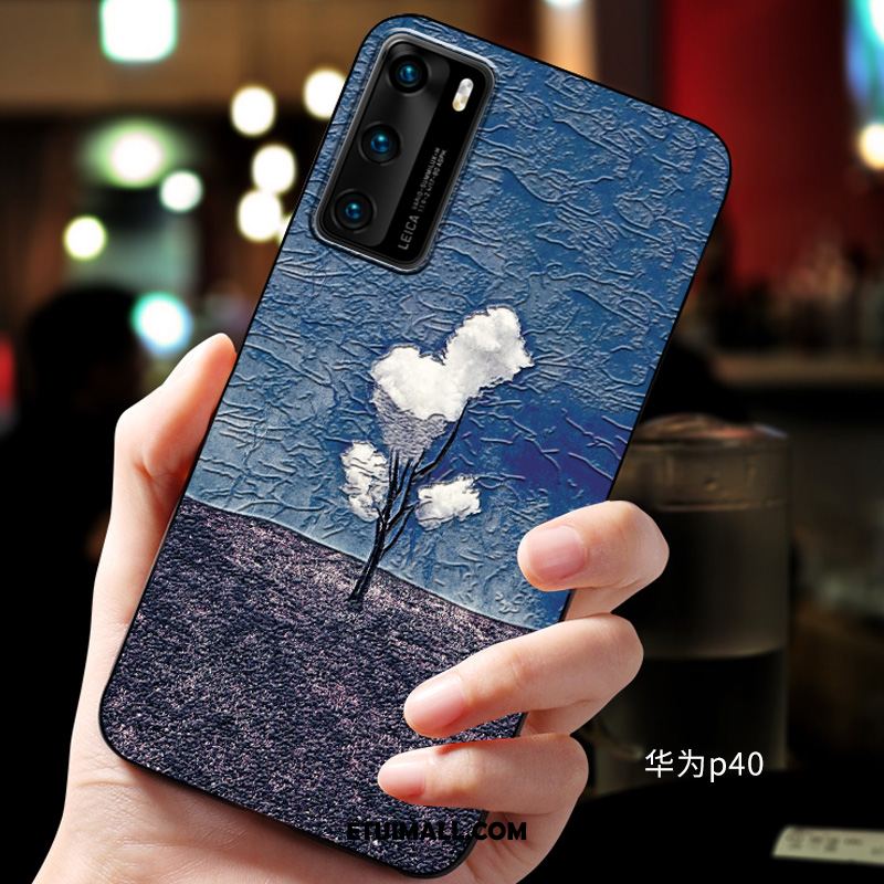 Etui Huawei P40 Ochraniacz Relief Telefon Komórkowy Miękki Niebieski Pokrowce Sklep