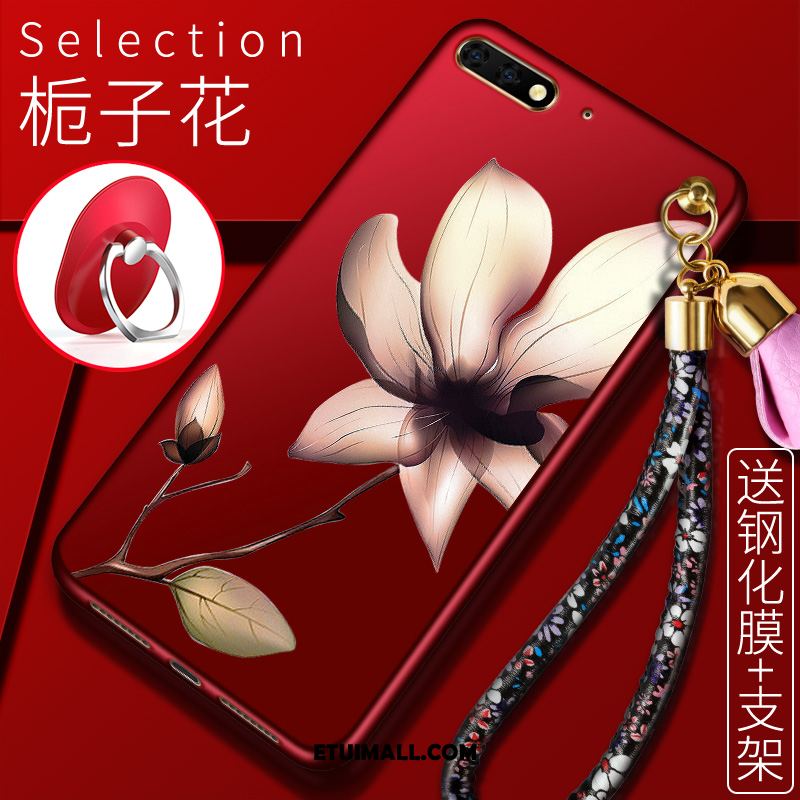 Etui Huawei Y6 2018 Szkło Hartowane Telefon Komórkowy Ochraniacz Czarny Kwiaty Futerał Sklep