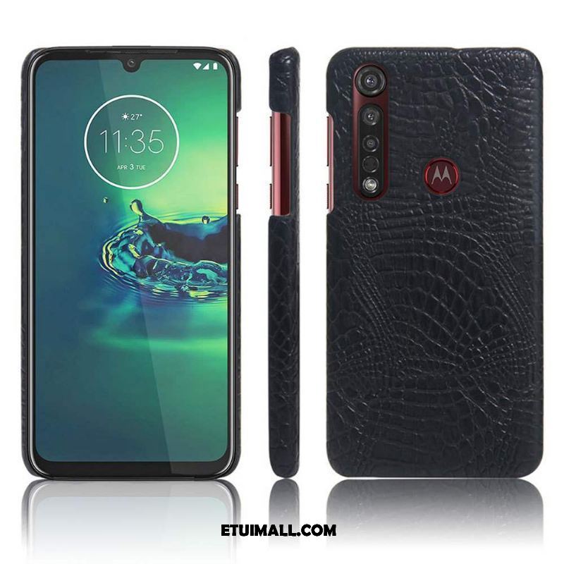 Etui Moto G8 Plus Jakość Lekkie Skóra Czarny Nubuku Obudowa Dyskont