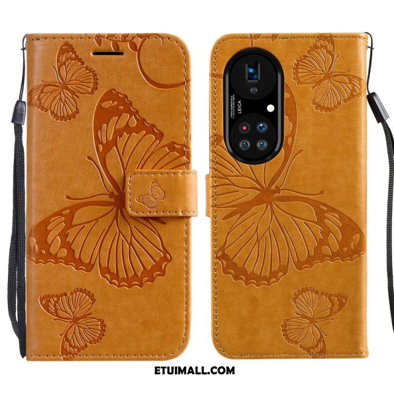 Etui Na Telefon Pokrowce do Huawei P50 Pro z Łańcuch Gigantyczne Motyle Paskowe