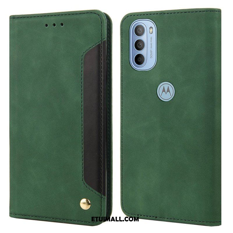 Etui Na Telefon do Moto G51 5G Etui Folio Dwukolorowy Biznesowy Efekt Skóry