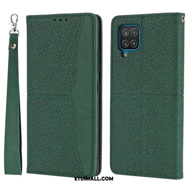 Etui Na Telefon do Samsung Galaxy M12 / A12 z Łańcuch Etui Folio Styl Tkanej Skóry Z Paskami