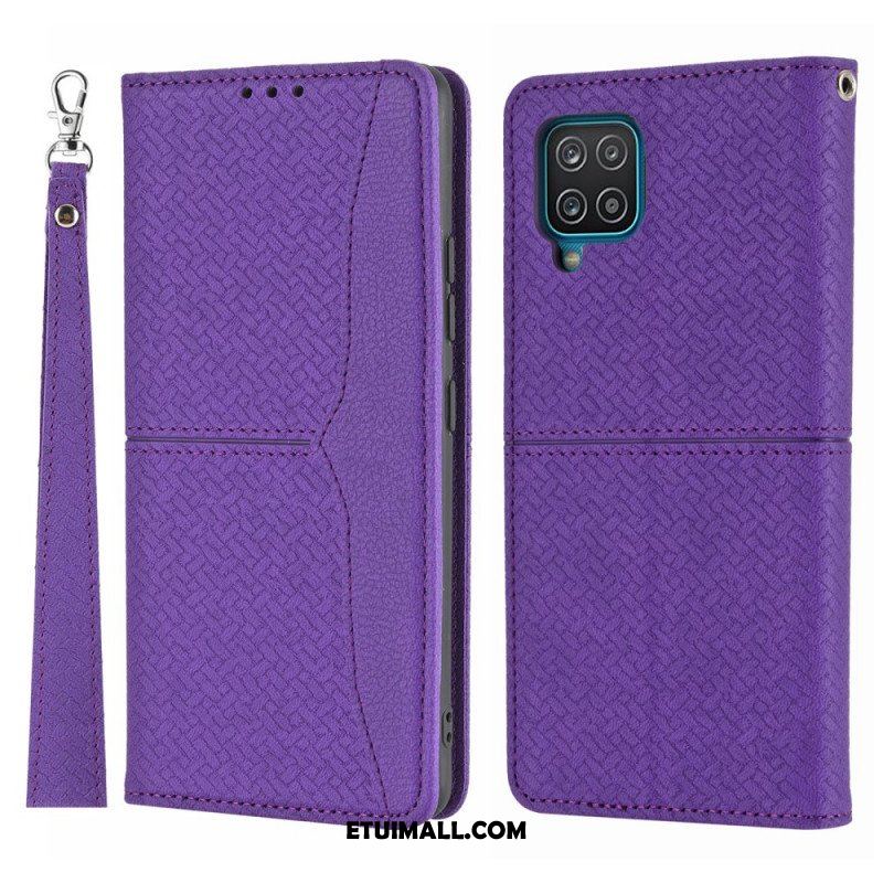 Etui Na Telefon do Samsung Galaxy M12 / A12 z Łańcuch Etui Folio Styl Tkanej Skóry Z Paskami