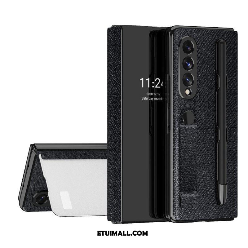 Etui Na Telefon do Samsung Galaxy Z Fold 3 5G Etui Folio Lustrzany Uchwyt Na Długopis I Pasek