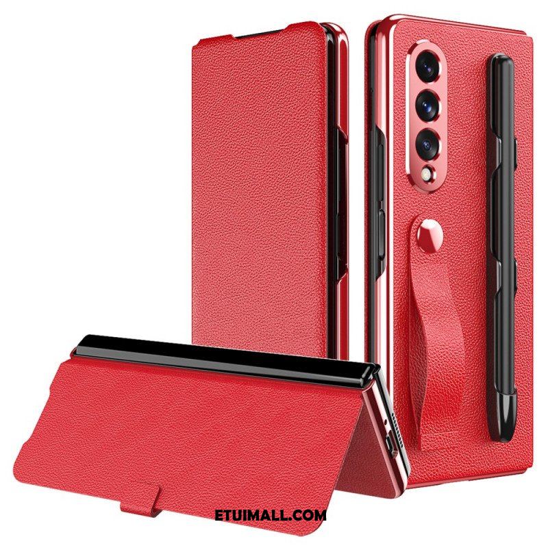 Etui Na Telefon do Samsung Galaxy Z Fold 3 5G Etui Folio Uchwyt I Pasek Ze Skóry Litchi W Stylu Litchi