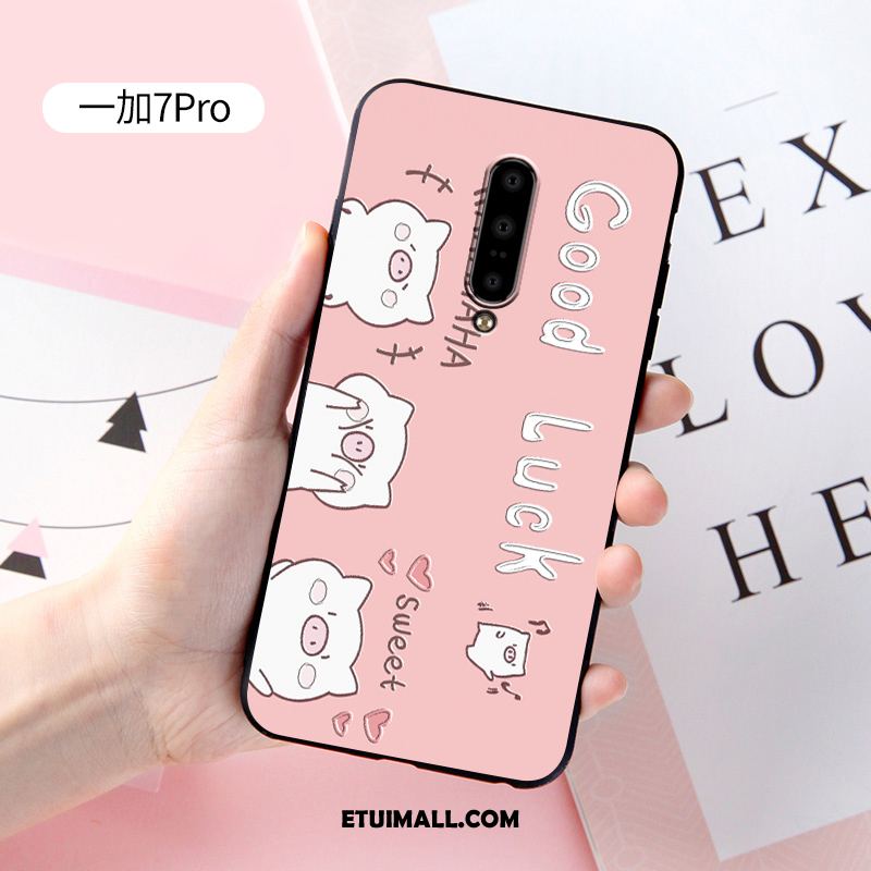 Etui Oneplus 7 Pro Różowe Miękki Ochraniacz Relief Nubuku Pokrowce Na Sprzedaż