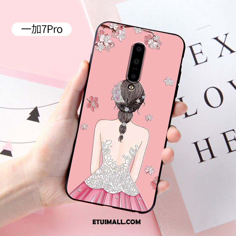 Etui Oneplus 7 Pro Różowe Miękki Ochraniacz Relief Nubuku Pokrowce Na Sprzedaż