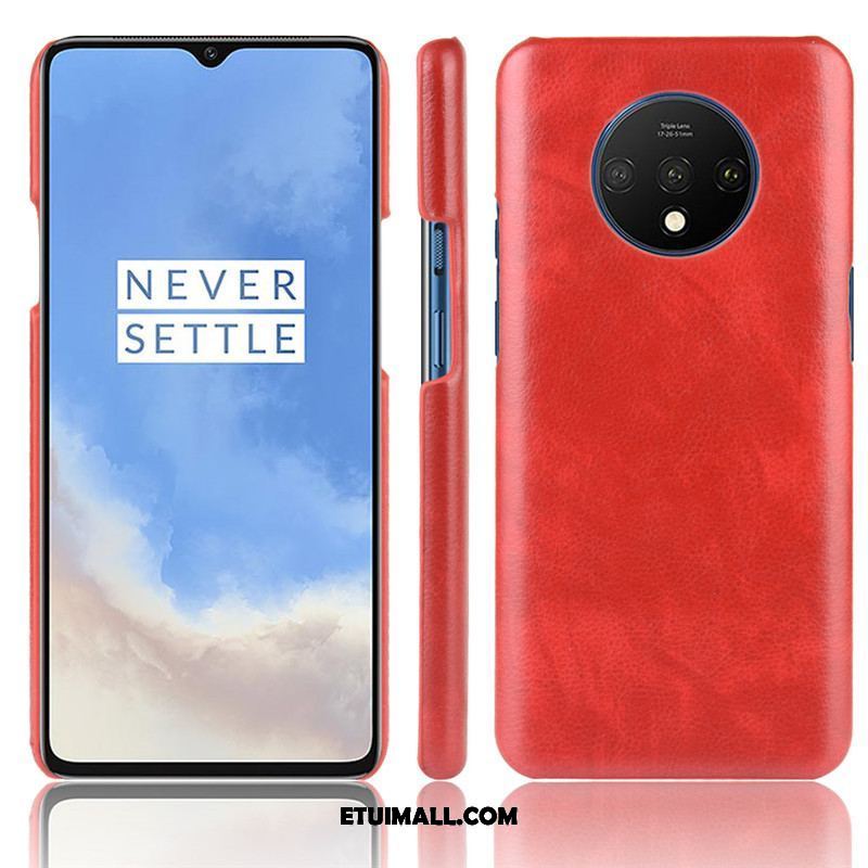 Etui Oneplus 7t Czerwony Litchi Skóra Telefon Komórkowy Wzór Obudowa Tanie