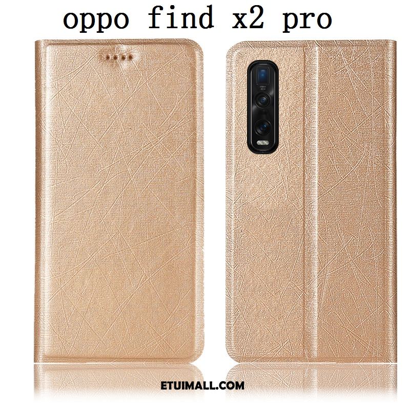 Etui Oppo Find X2 Pro Złoto Telefon Komórkowy Jedwab Anti-fall Skórzany Futerał Pokrowce Kup