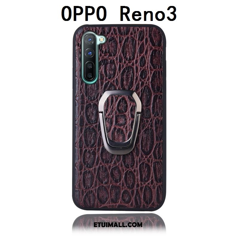 Etui Oppo Reno 3 Tylna Pokrywa Ochraniacz Prawdziwa Skóra Wspornik Telefon Komórkowy Futerał Online