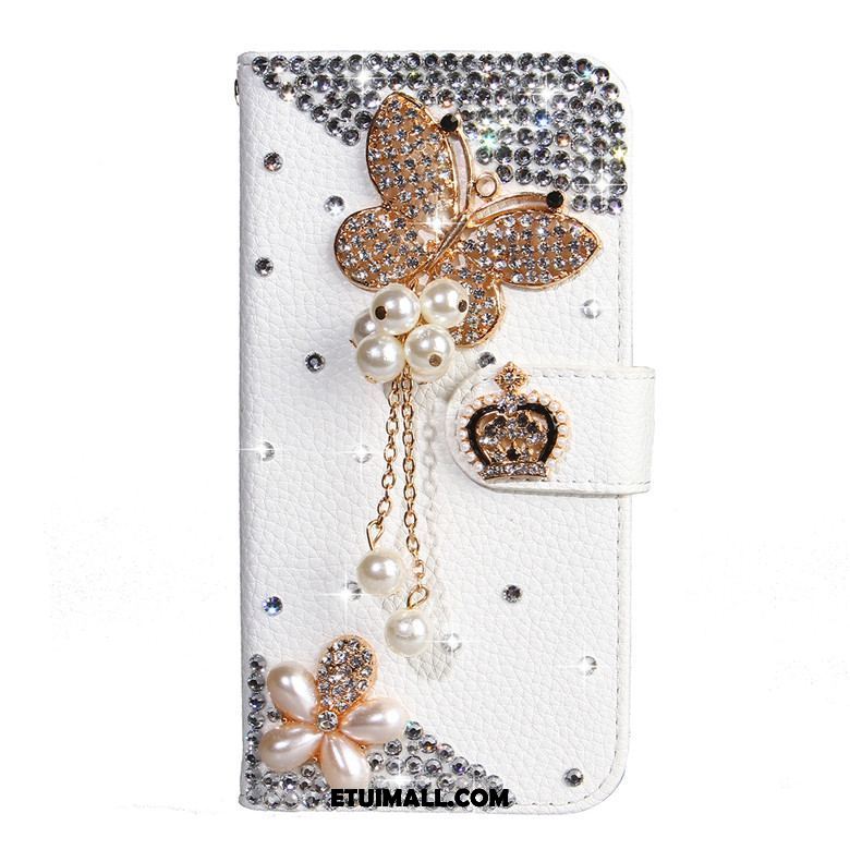 Etui Samsung Galaxy A30s Rhinestone Telefon Komórkowy Skórzany Futerał Kwiaty Motyla Biały Futerał Sprzedam