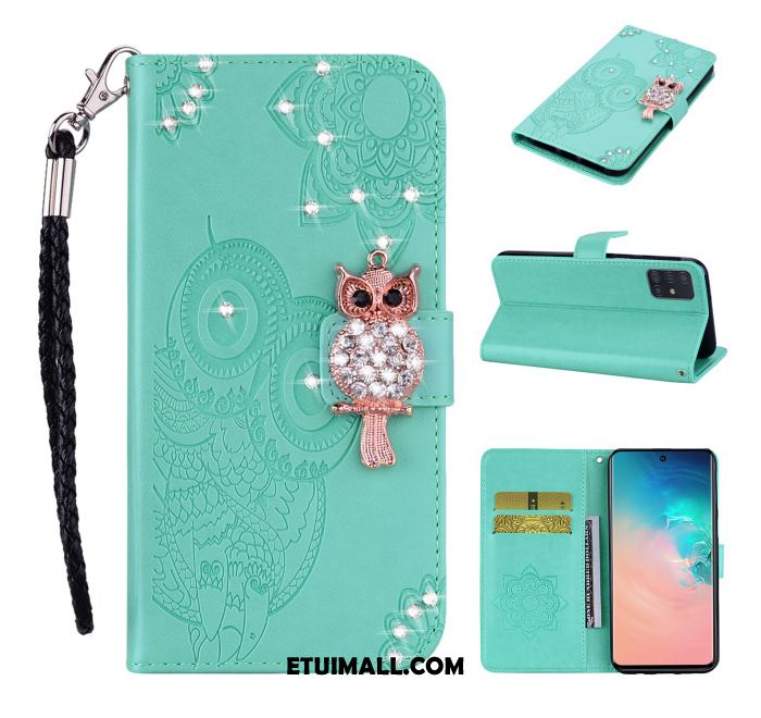 Etui Samsung Galaxy A51 Rhinestone Skórzany Futerał Zielony Telefon Komórkowy Gwiazda Obudowa Sprzedam