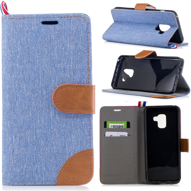 Etui Samsung Galaxy A8 2018 Karta Niebieski Telefon Komórkowy Anti-fall Denim Pokrowce Tanie