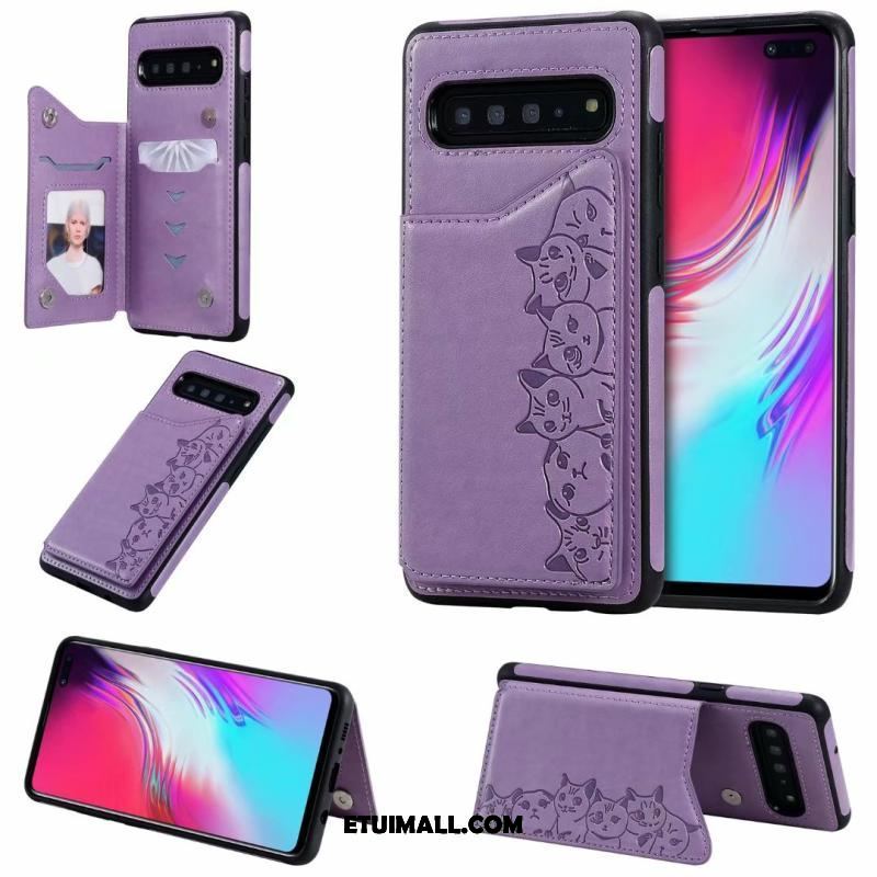 Etui Samsung Galaxy S10 5g Anti-fall Skórzany Futerał Kotek Kreskówka Purpurowy Pokrowce Tanie