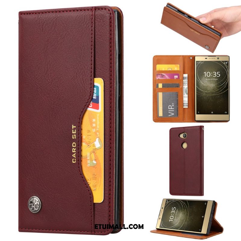 Etui Sony Xperia L2 Vintage Czerwony Skórzany Futerał Portfel Wzór Pokrowce Sprzedam