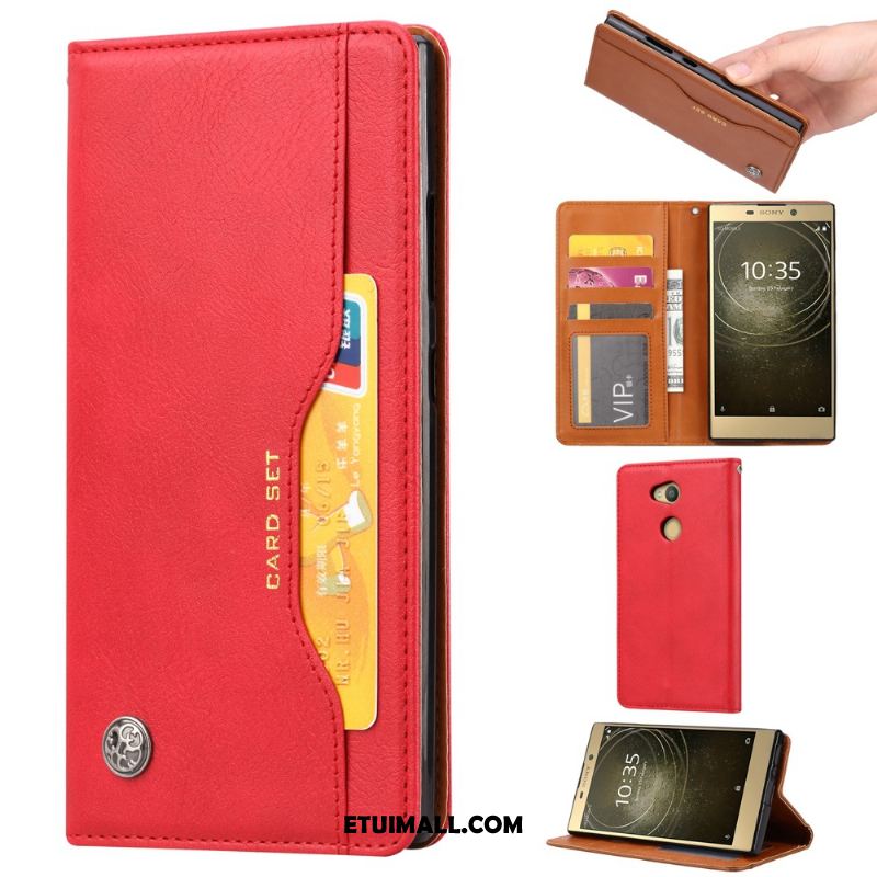 Etui Sony Xperia L2 Vintage Czerwony Skórzany Futerał Portfel Wzór Pokrowce Sprzedam