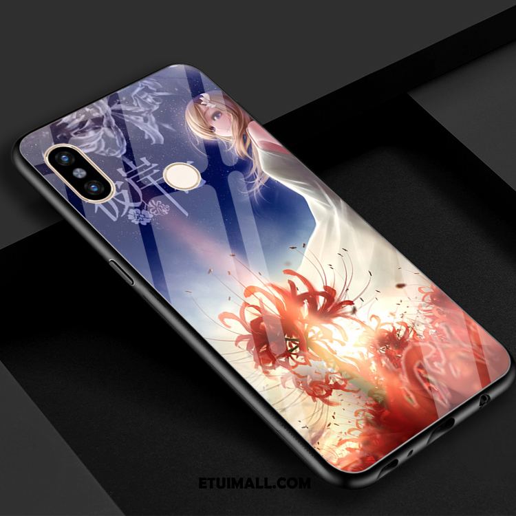 Etui Xiaomi Mi 8 Telefon Komórkowy Kwiaty Niebieski Kreatywne Szkło Hartowane Obudowa Tanie