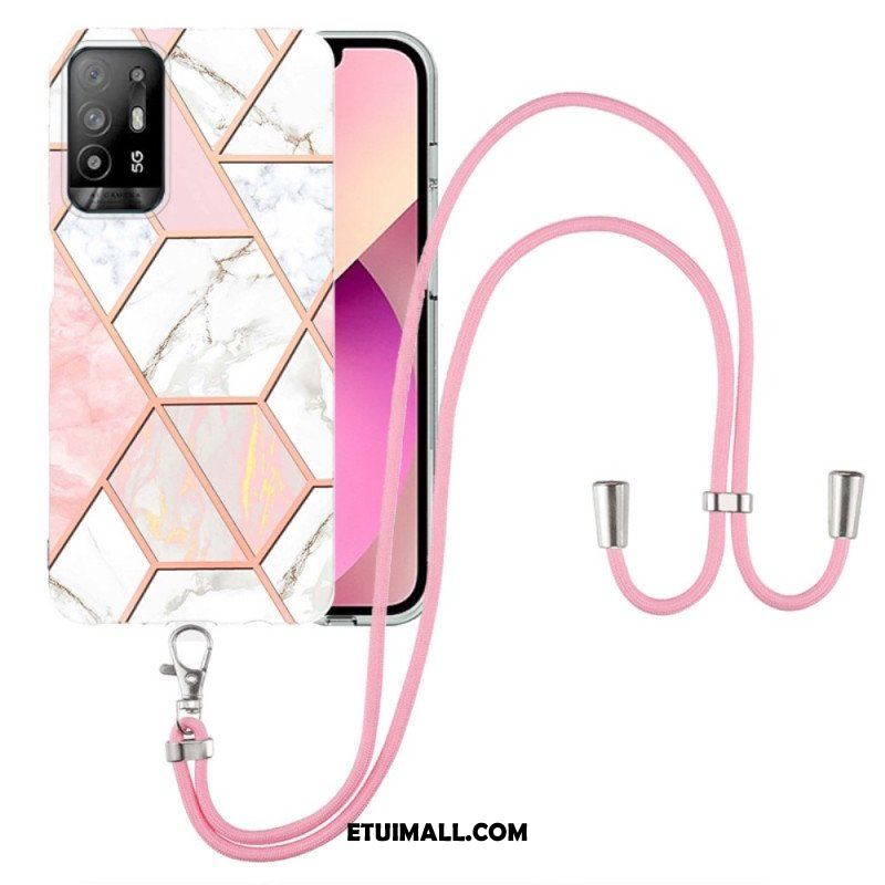 Etui do Oppo A94 5G Marmurowy Geometryczny Z Paskiem