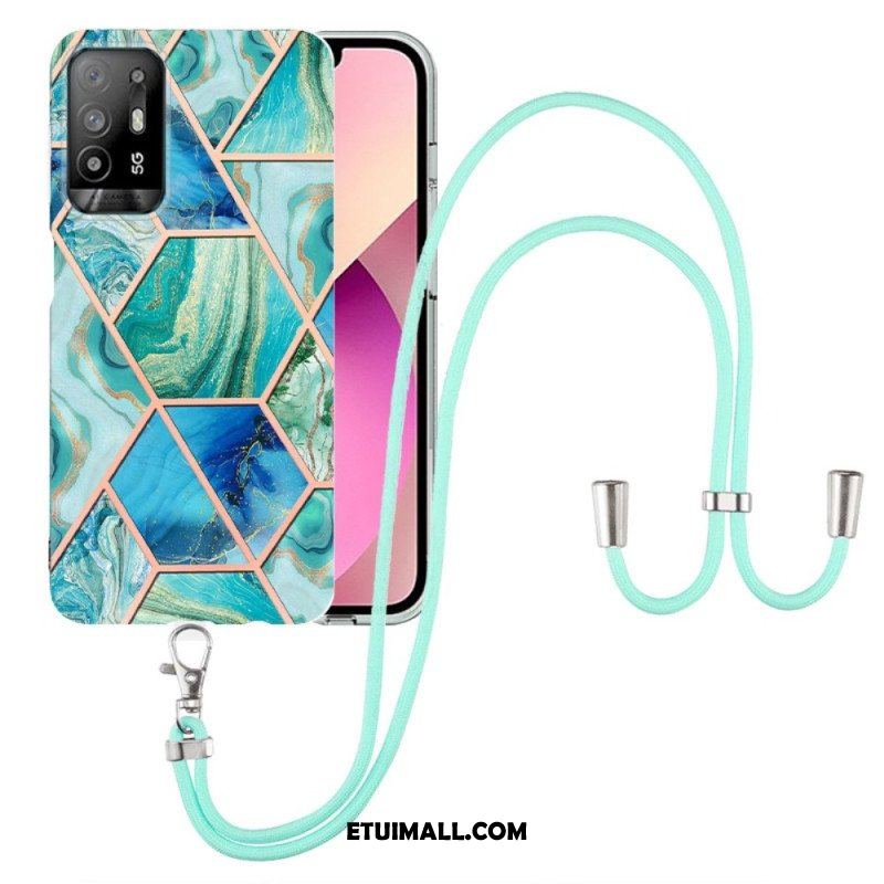 Etui do Oppo A94 5G Marmurowy Geometryczny Z Paskiem