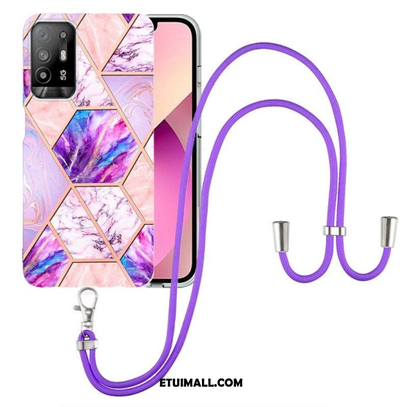 Etui do Oppo A94 5G Marmurowy Geometryczny Z Paskiem