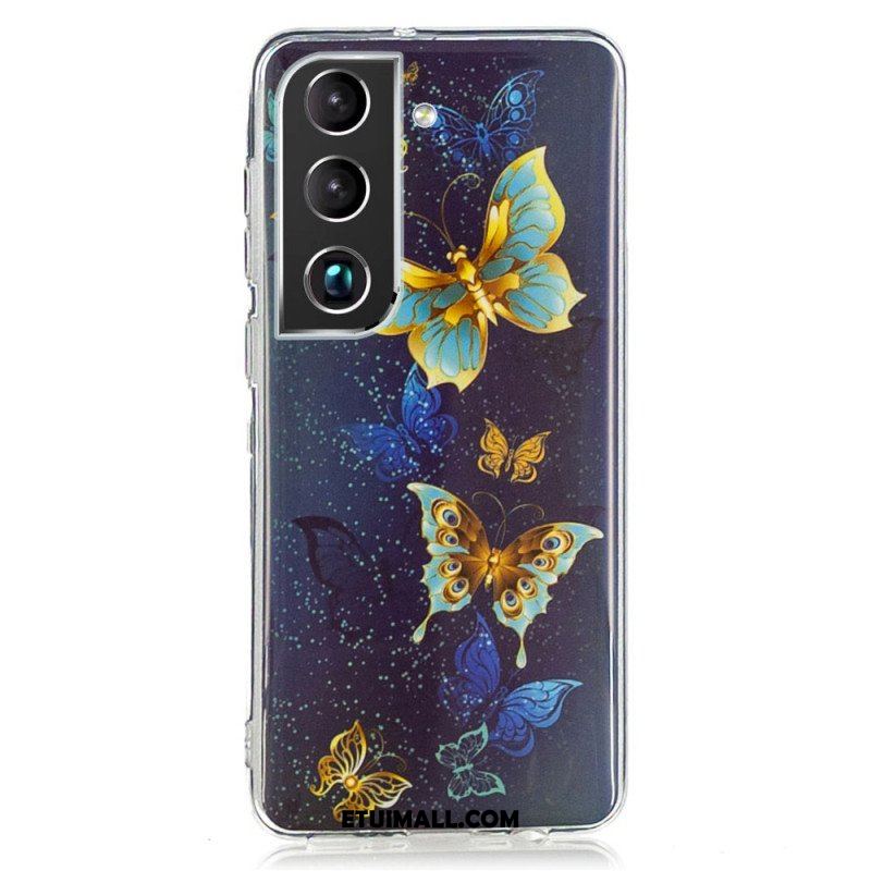 Etui do Samsung Galaxy S22 5G Fluorescencyjne Niebieskie Motyle