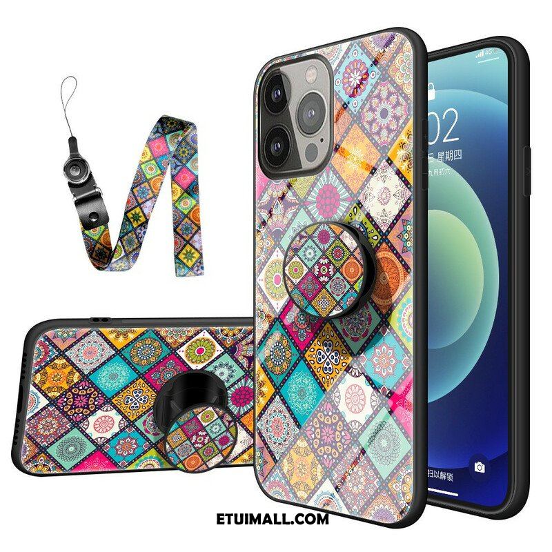 Etui do iPhone 13 Pro Patchworkowy Uchwyt Magnetyczny