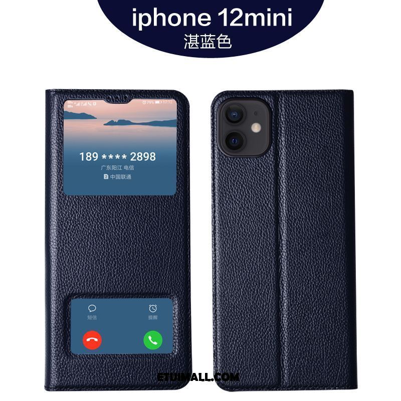 Etui iPhone 12 Mini Miękki Biznes Klapa Prawdziwa Skóra Anti-fall Futerał Sklep