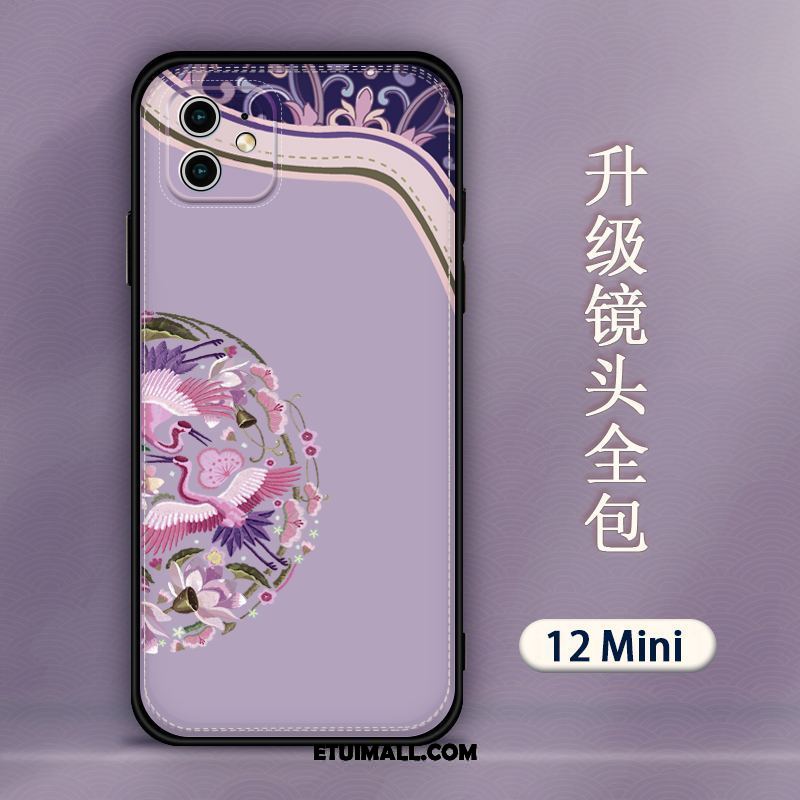 Etui iPhone 12 Mini Telefon Komórkowy Chiński Styl Relief Purpurowy Ochraniacz Futerał Sklep