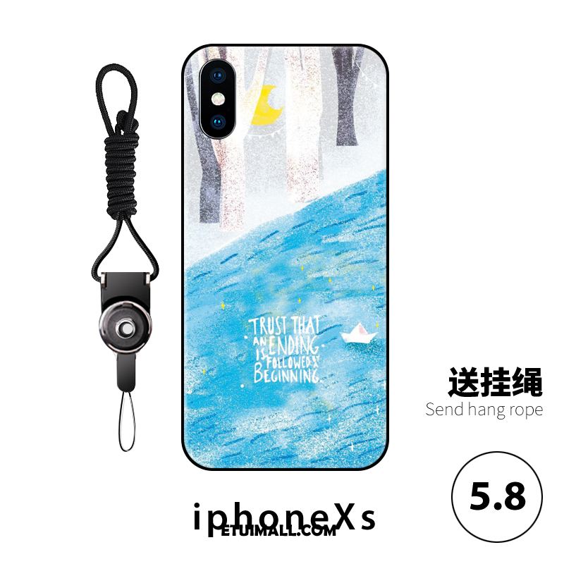 Etui iPhone Xs Kreatywne All Inclusive Anti-fall Niebieski Relief Futerał Online