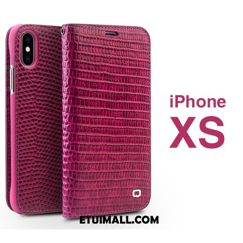 Etui iPhone Xs Prawdziwa Skóra Anti-fall Telefon Komórkowy Czerwony Wzór Krokodyla Futerał Tanie