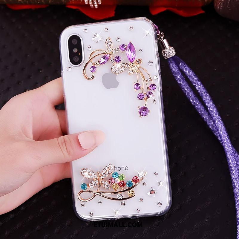 Etui iPhone Xs Przezroczysty Wisząca Szyja Czerwony Wspornik Rhinestone Pokrowce Sklep