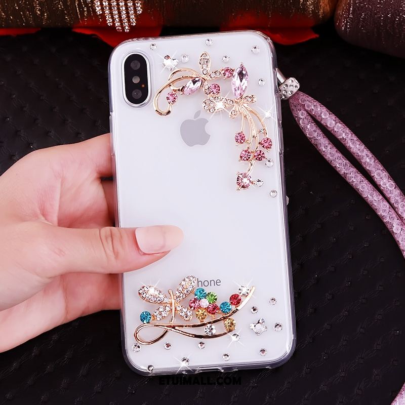 Etui iPhone Xs Przezroczysty Wisząca Szyja Czerwony Wspornik Rhinestone Pokrowce Sklep