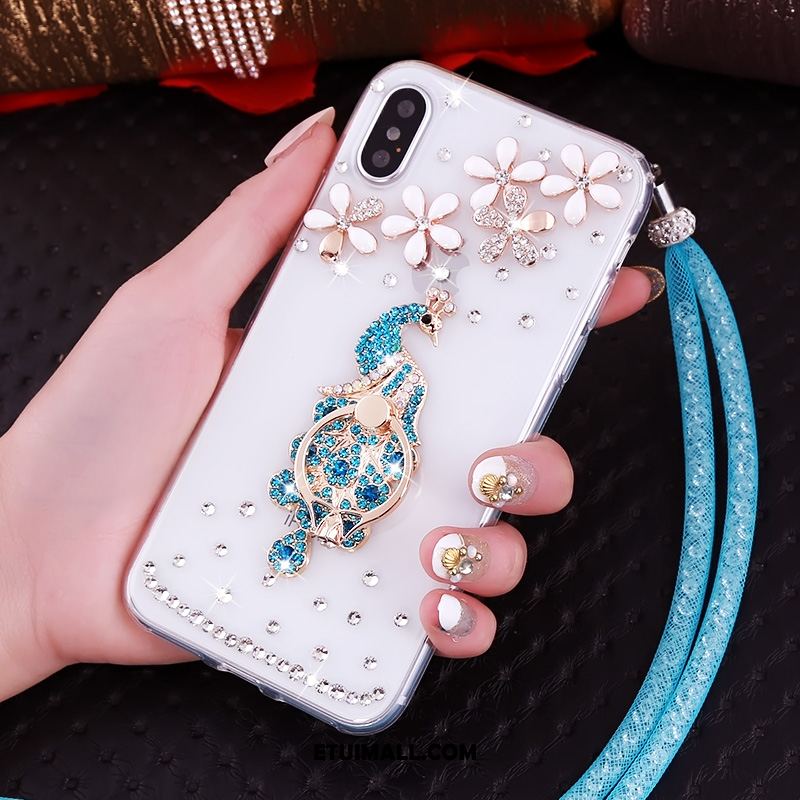 Etui iPhone Xs Przezroczysty Wisząca Szyja Czerwony Wspornik Rhinestone Pokrowce Sklep