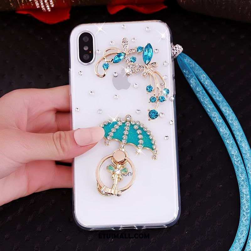 Etui iPhone Xs Przezroczysty Wisząca Szyja Czerwony Wspornik Rhinestone Pokrowce Sklep