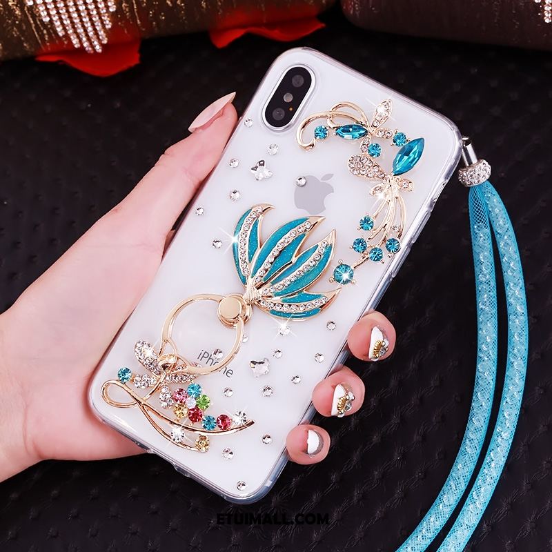 Etui iPhone Xs Przezroczysty Wisząca Szyja Czerwony Wspornik Rhinestone Pokrowce Sklep