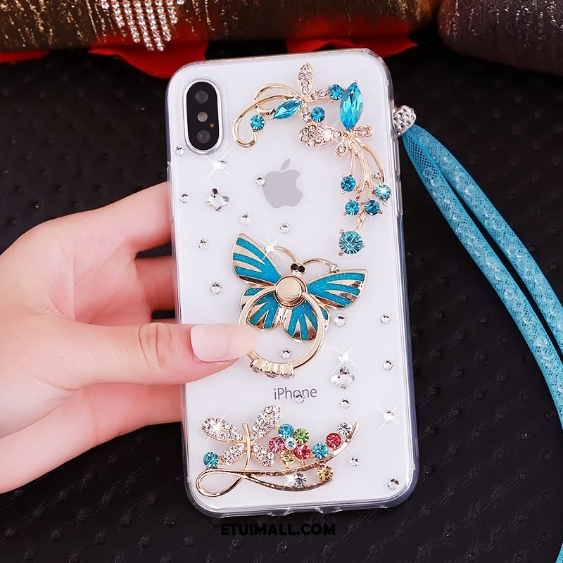 Etui iPhone Xs Przezroczysty Wisząca Szyja Czerwony Wspornik Rhinestone Pokrowce Sklep