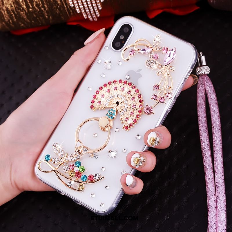 Etui iPhone Xs Przezroczysty Wisząca Szyja Czerwony Wspornik Rhinestone Pokrowce Sklep