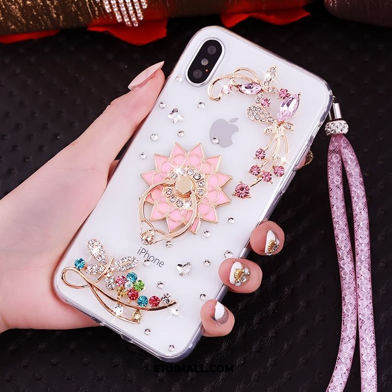 Etui iPhone Xs Przezroczysty Wisząca Szyja Czerwony Wspornik Rhinestone Pokrowce Sklep