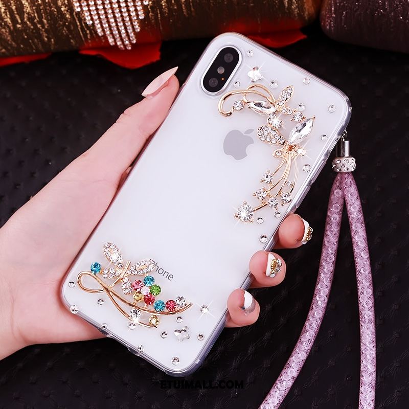 Etui iPhone Xs Przezroczysty Wisząca Szyja Czerwony Wspornik Rhinestone Pokrowce Sklep