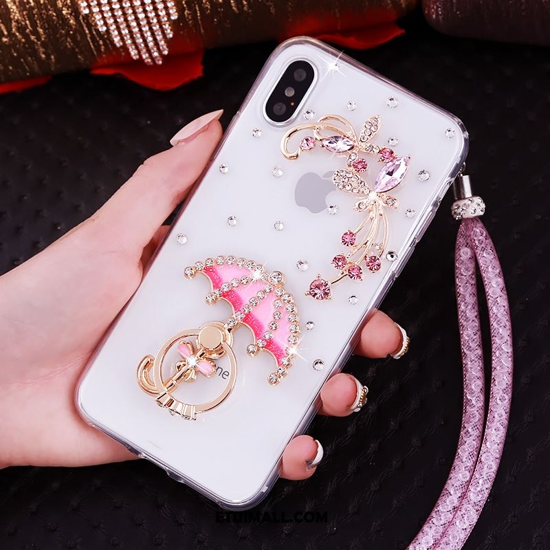 Etui iPhone Xs Przezroczysty Wisząca Szyja Czerwony Wspornik Rhinestone Pokrowce Sklep