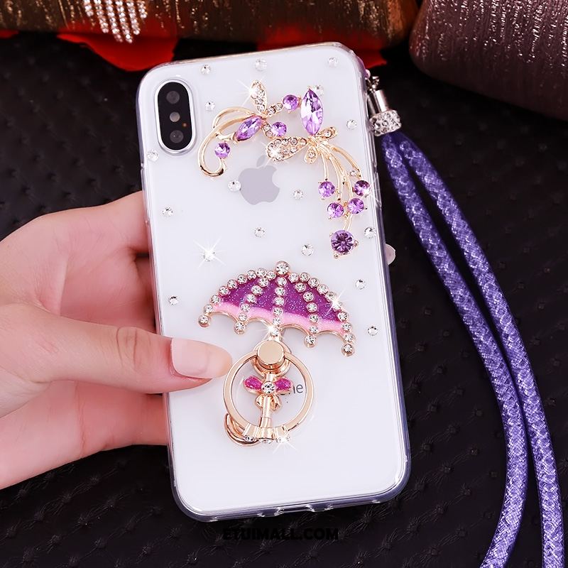 Etui iPhone Xs Przezroczysty Wisząca Szyja Czerwony Wspornik Rhinestone Pokrowce Sklep