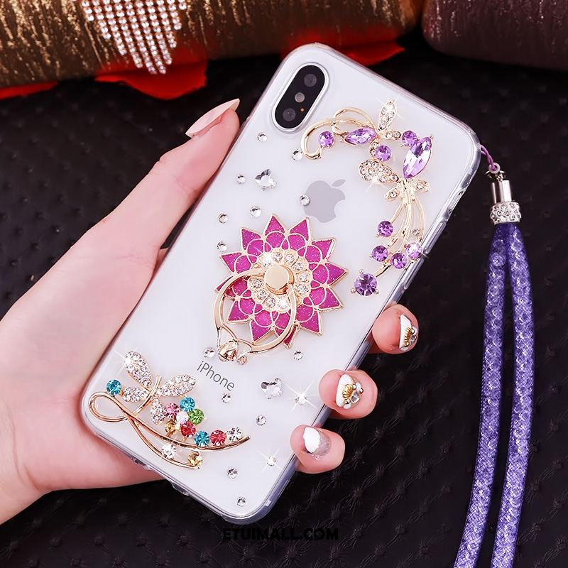 Etui iPhone Xs Przezroczysty Wisząca Szyja Czerwony Wspornik Rhinestone Pokrowce Sklep