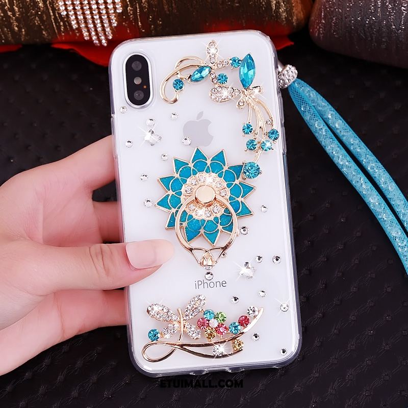 Etui iPhone Xs Przezroczysty Wisząca Szyja Czerwony Wspornik Rhinestone Pokrowce Sklep