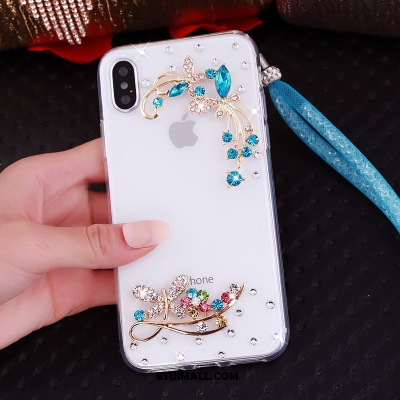 Etui iPhone Xs Przezroczysty Wisząca Szyja Czerwony Wspornik Rhinestone Pokrowce Sklep