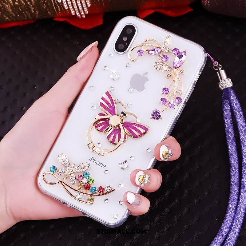 Etui iPhone Xs Przezroczysty Wisząca Szyja Czerwony Wspornik Rhinestone Pokrowce Sklep