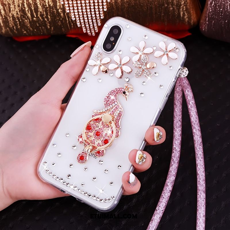 Etui iPhone Xs Przezroczysty Wisząca Szyja Czerwony Wspornik Rhinestone Pokrowce Sklep