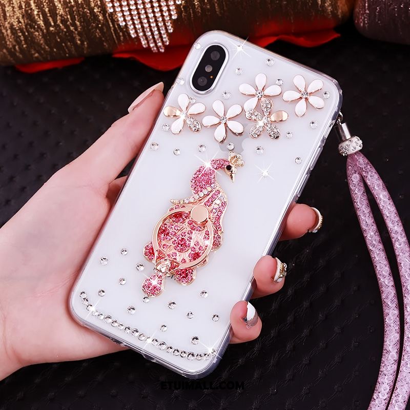 Etui iPhone Xs Przezroczysty Wisząca Szyja Czerwony Wspornik Rhinestone Pokrowce Sklep